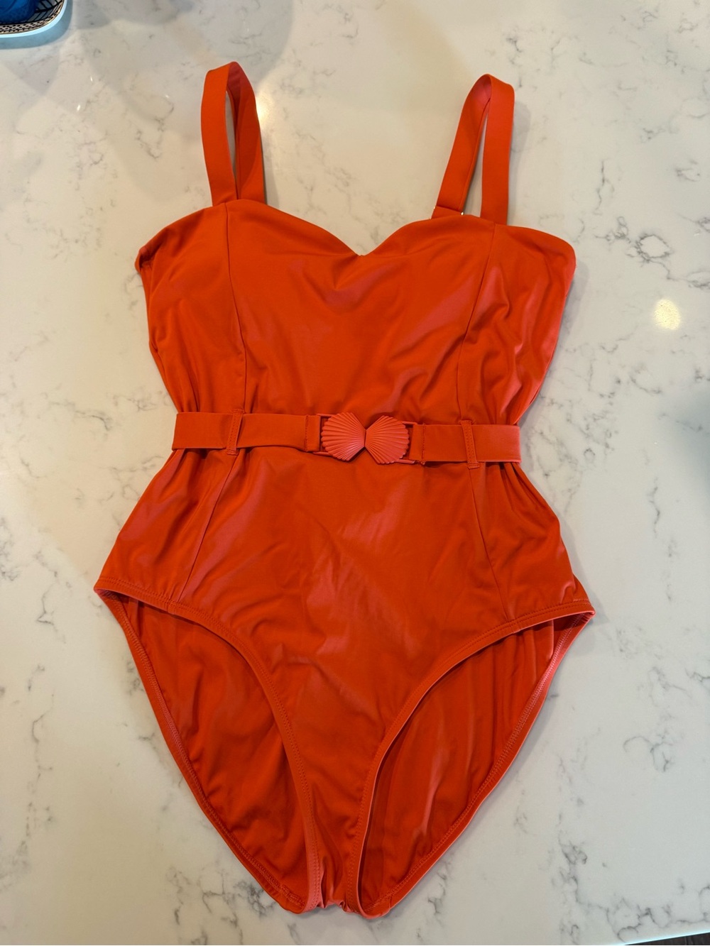 Alex Marie Orange One-Piece Swimsuit with Shell Belt